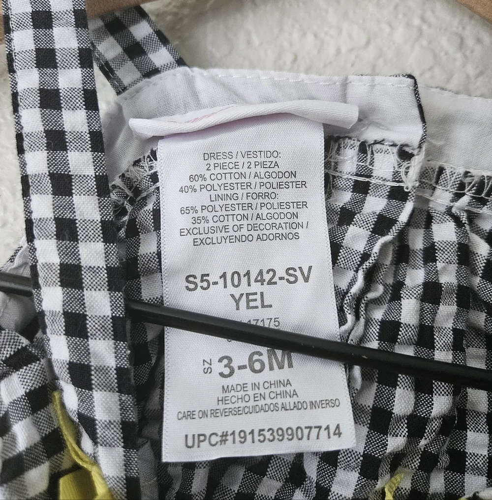 bonnie baby gingham bumblee dress, 3 - 6 months